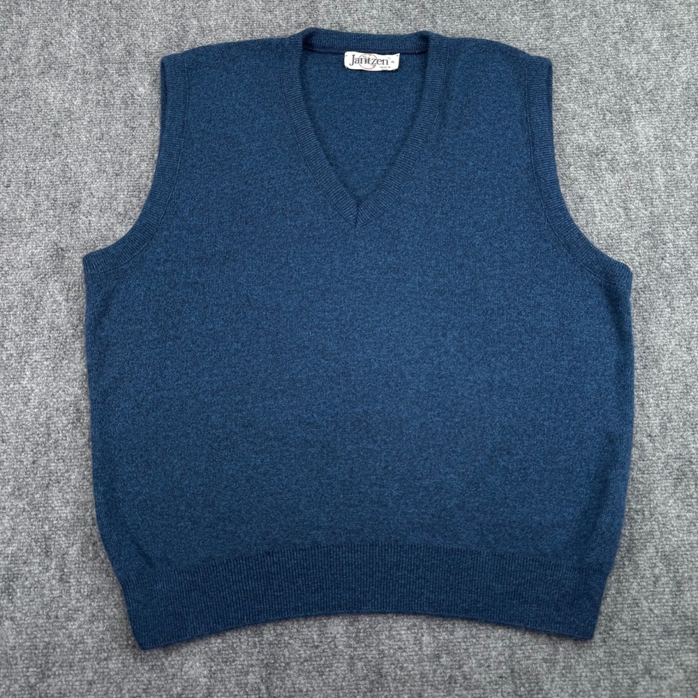 Vintage Jantzen Sweater Vest Mens XL Blue Black V‎ Neck Sleeveless Made In USA